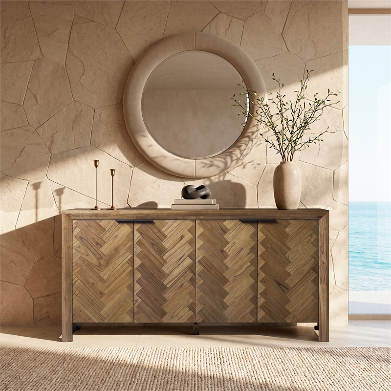 NPD Furniture - Kingston Herringbone 4-Door Sideboard - Hazelnut Brown Wood