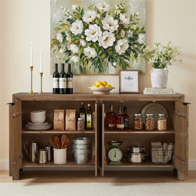 NPD Furniture - Kingston Herringbone 4-Door Sideboard - Hazelnut Brown Wood