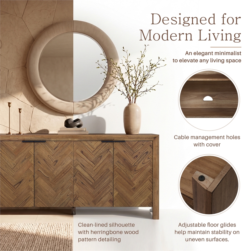 NPD Furniture - Kingston Herringbone 4-Door Sideboard - Hazelnut Brown Wood