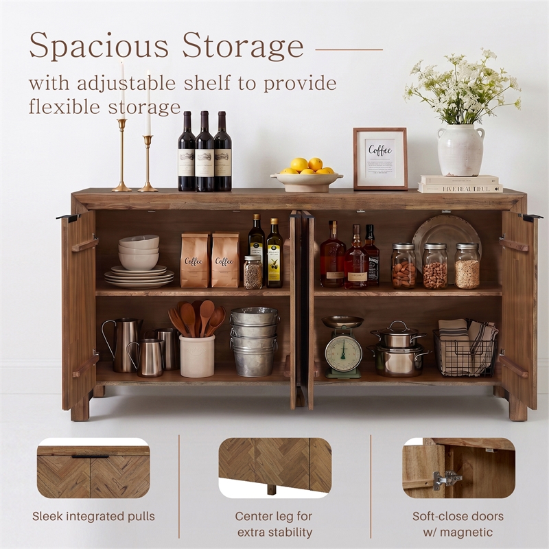 NPD Furniture - Kingston Herringbone 4-Door Sideboard - Hazelnut Brown Wood