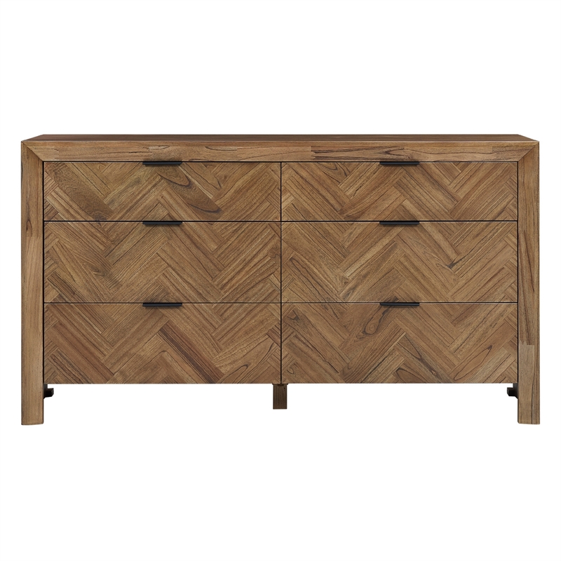 Kingston Herringbone 6-Drawer Dresser - Hazelnut Brown - Wood