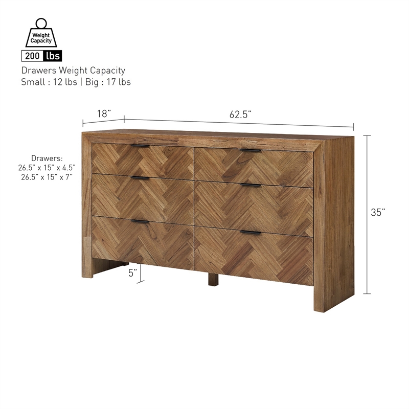 Kingston Herringbone 6-Drawer Dresser - Hazelnut Brown - Wood