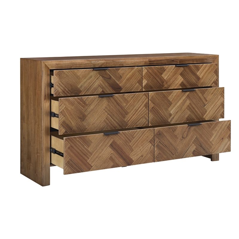 Kingston Herringbone 6-Drawer Dresser - Hazelnut Brown - Wood
