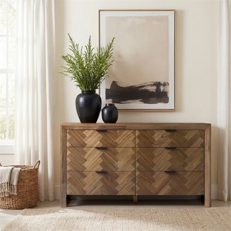 Kingston Herringbone 6-Drawer Dresser - Hazelnut Brown - Wood