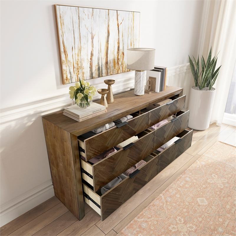 Kingston Herringbone 6-Drawer Dresser - Hazelnut Brown - Wood