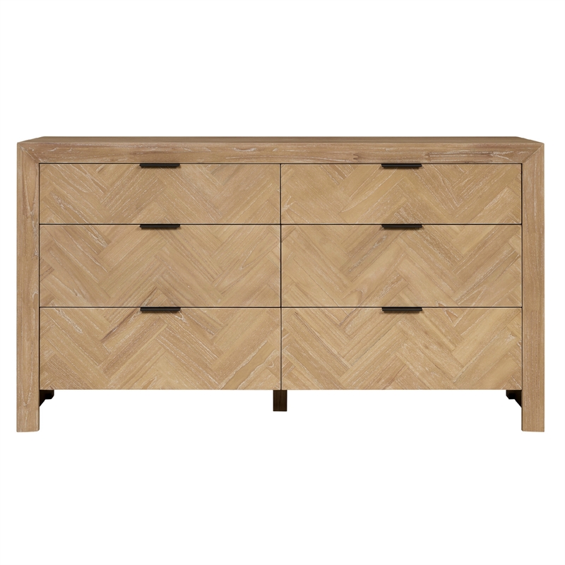 Kingston Herringbone 6-Drawer Dresser - Light Natural - Wood