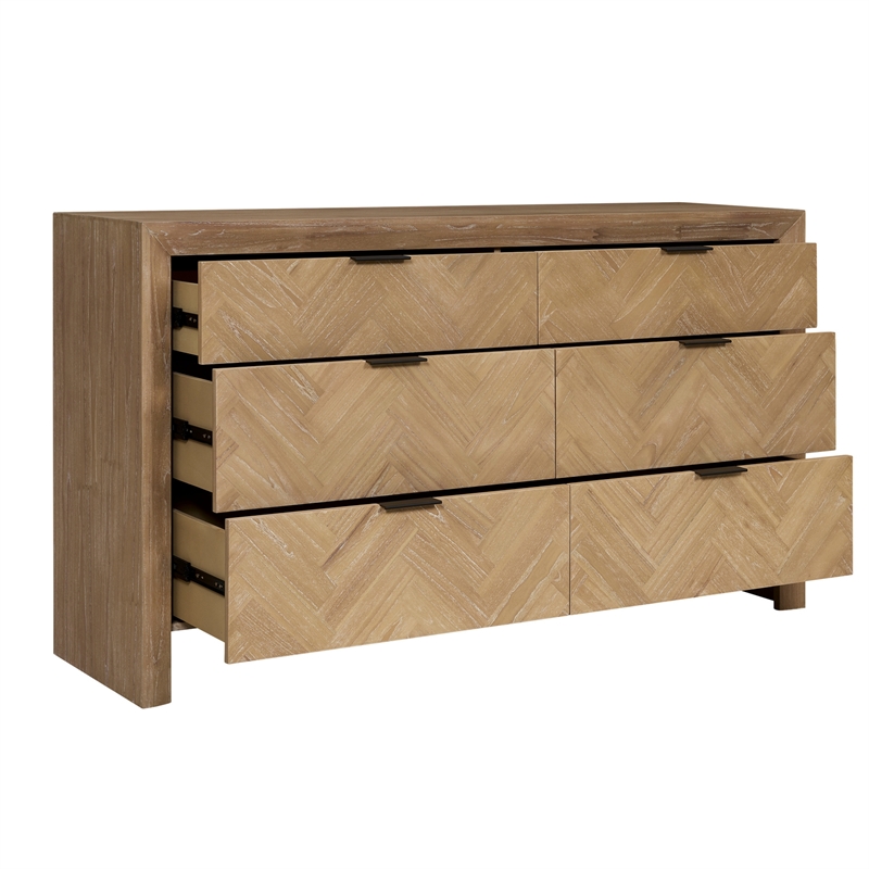 Kingston Herringbone 6-Drawer Dresser - Light Natural - Wood