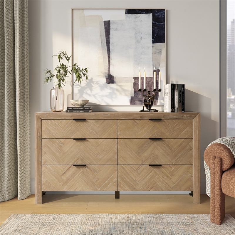 Kingston Herringbone 6-Drawer Dresser - Light Natural - Wood