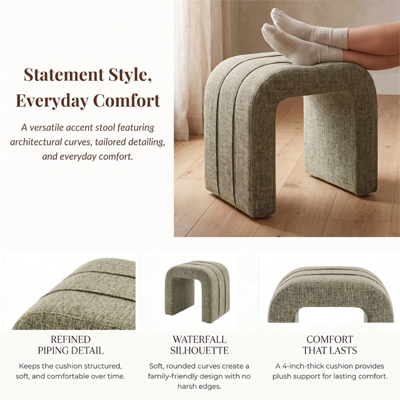 NPD Furniture - Rivo Ottoman - Nara Olive Chenille - Engineered Wood