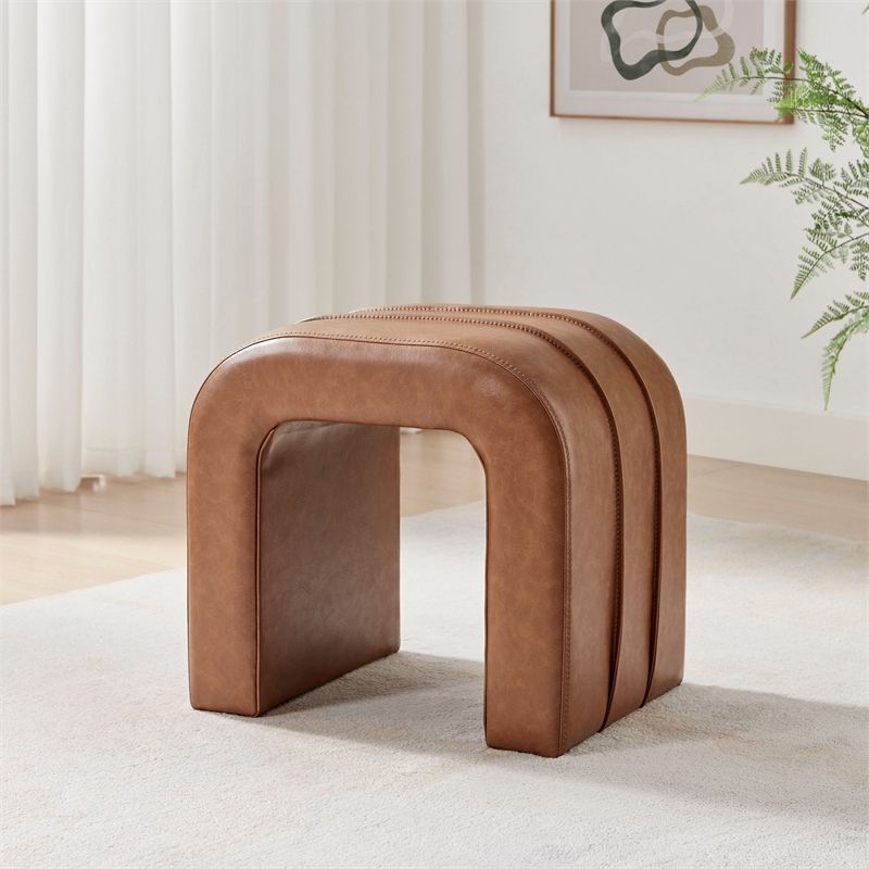 NPD Furniture - Rivo Ottoman - Vintage NaturalFaux Leather - Engineered Wood
