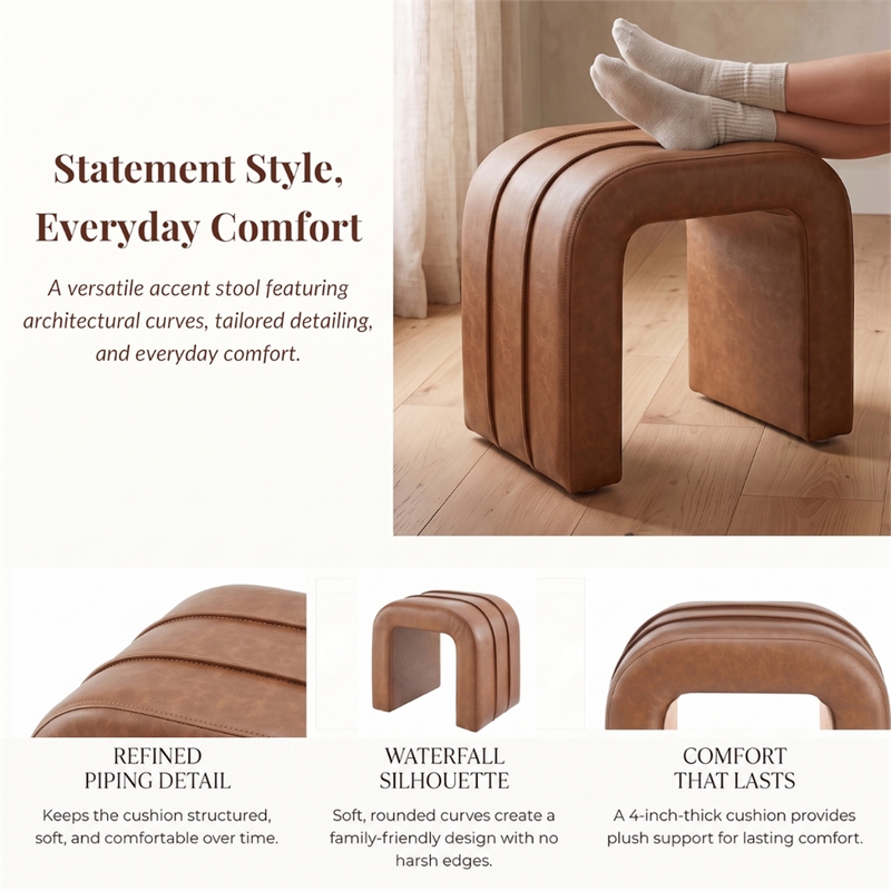 NPD Furniture - Rivo Ottoman - Vintage NaturalFaux Leather - Engineered Wood
