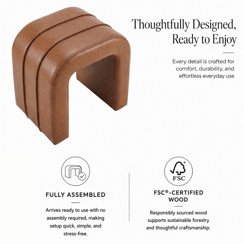 NPD Furniture - Rivo Ottoman - Vintage NaturalFaux Leather - Engineered Wood