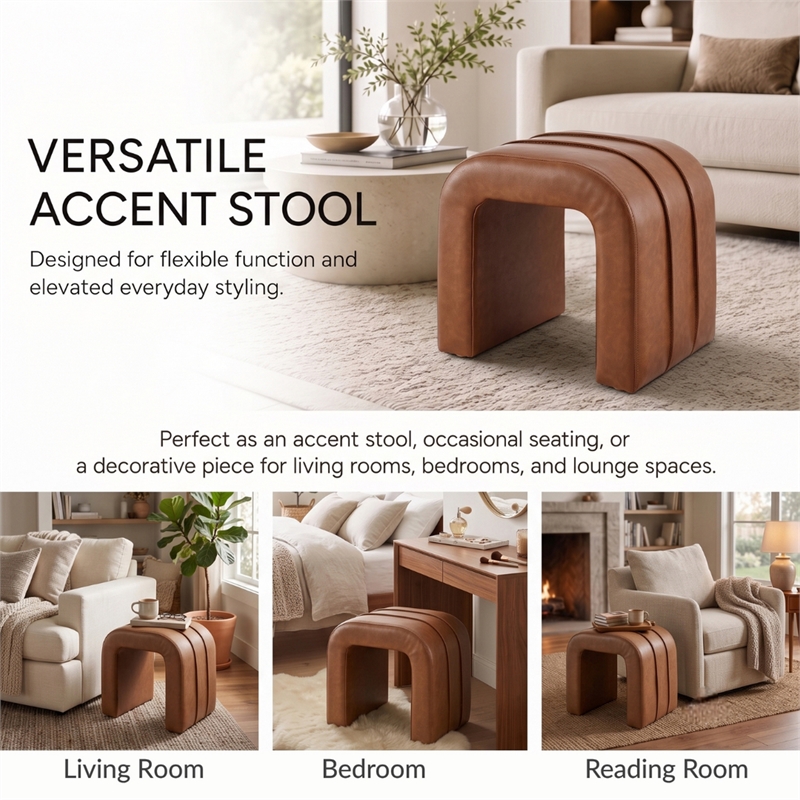 NPD Furniture - Rivo Ottoman - Vintage NaturalFaux Leather - Engineered Wood