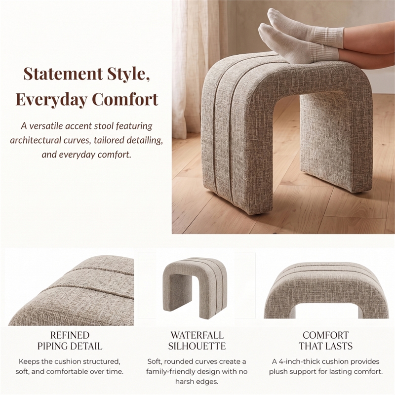 NPD Furniture - Rivo Ottoman - Nara Sand Chenille - Engineered Wood