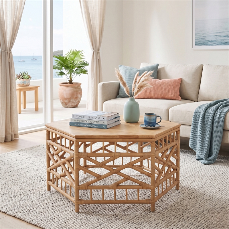 NPD Furniture - Kano Coffee Table - Natural Wheat Rattan Base - Coastal