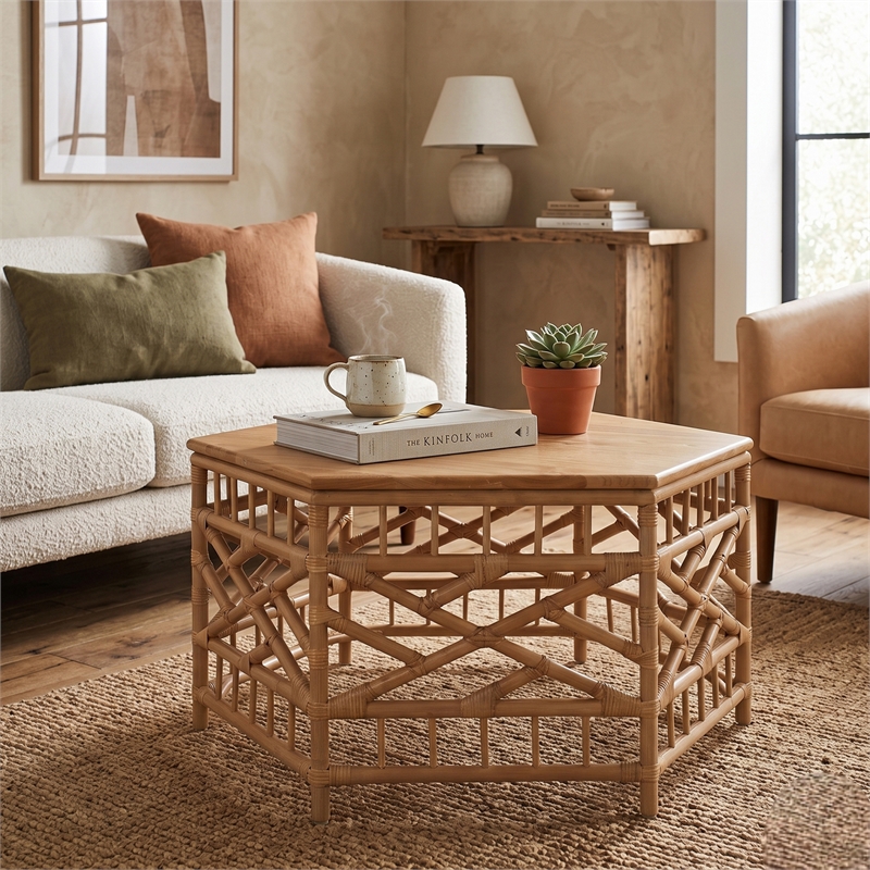 NPD Furniture - Kano Coffee Table - Natural Wheat Rattan Base - Coastal