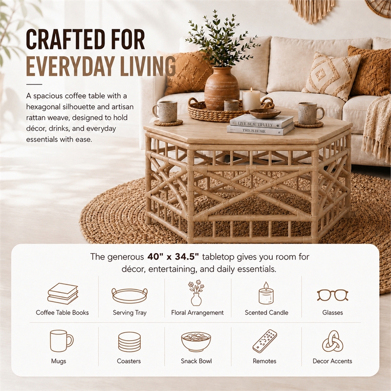 NPD Furniture - Kano Coffee Table - Natural Wheat Rattan Base - Coastal