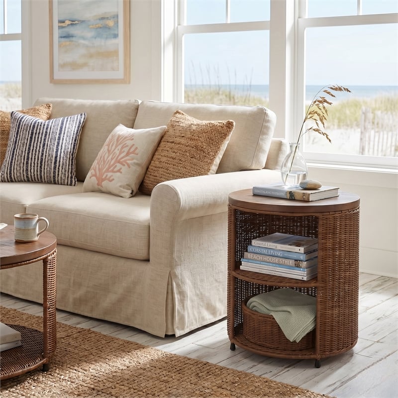 NPD Furniture - Zayn Accent Table - Cane Brown Rattan Base - Coastal