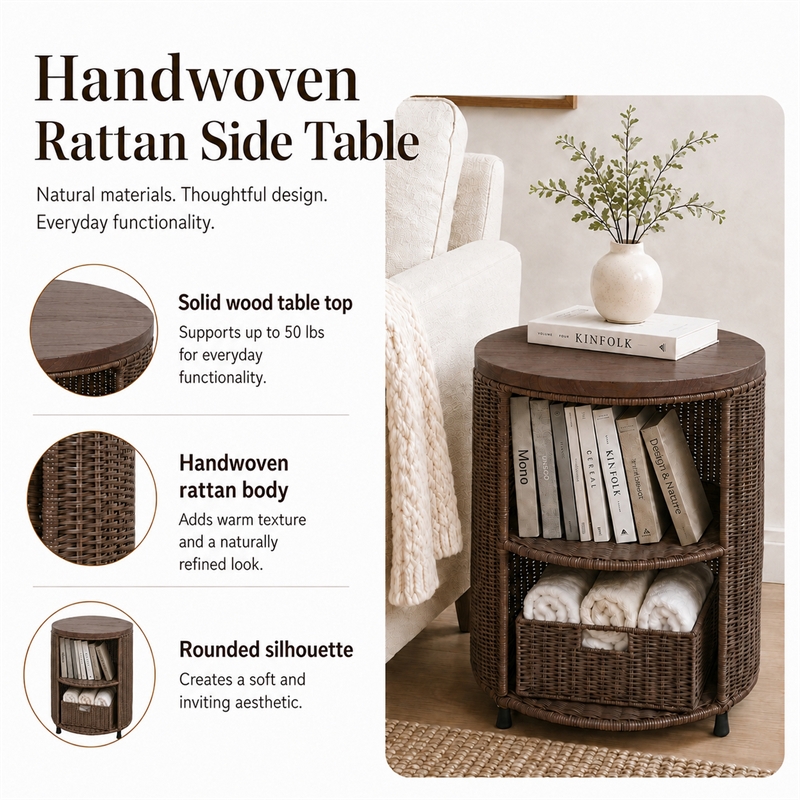 NPD Furniture - Zayn Accent Table - Cane Brown Rattan Base - Coastal