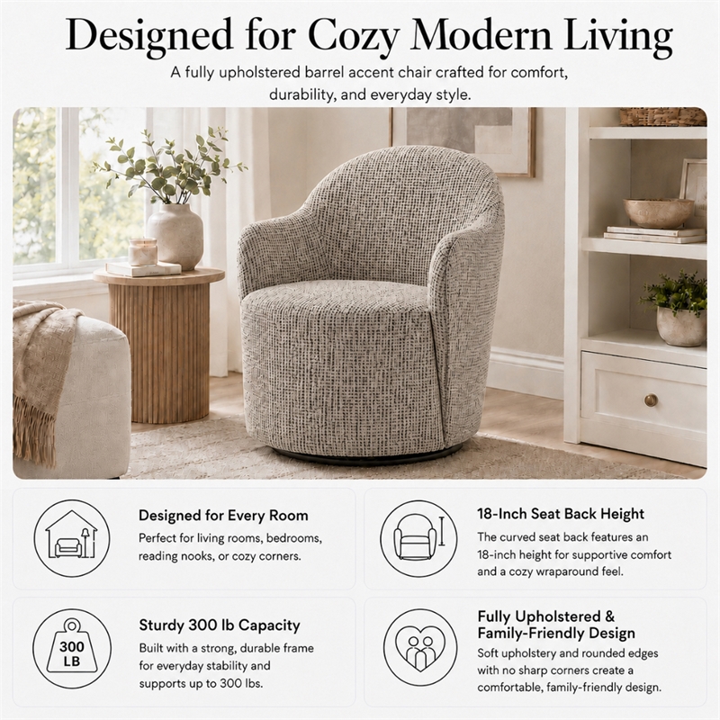 NPD Furniture - Zia Swivel Accent Chair - Mila Taupe - Engineered Wood