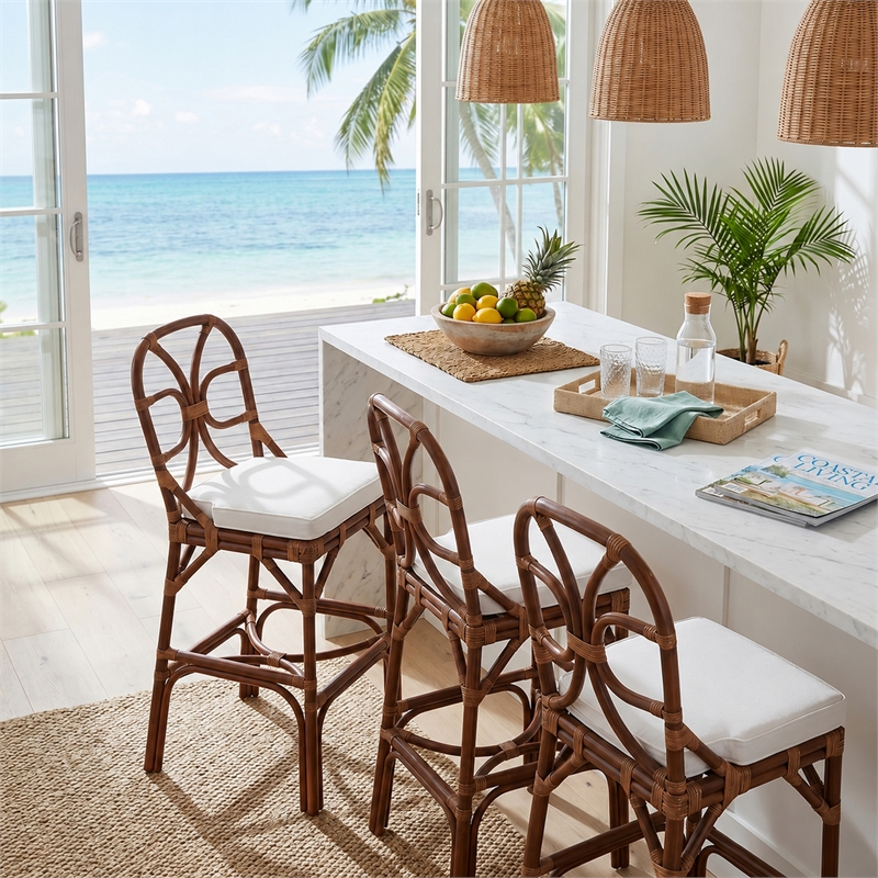 NPD Furniture - Eira Rattan Counter Stool - White - Cane Brown Rattan