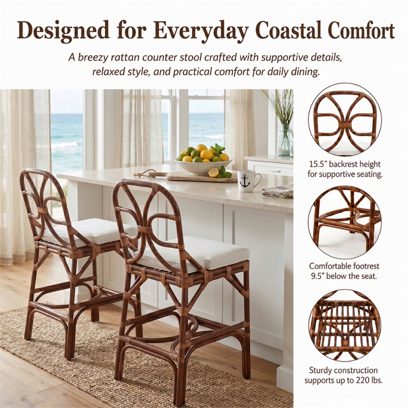 NPD Furniture - Eira Rattan Counter Stool - White - Cane Brown Rattan