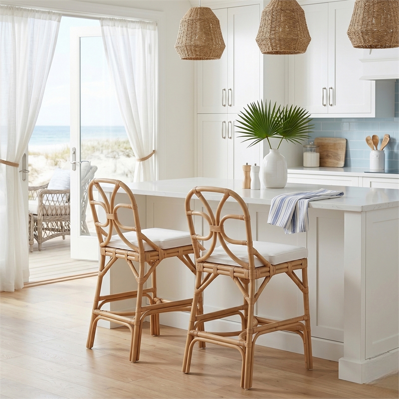 NPD Furniture - Eira Rattan Counter Stool - White - Natural Wheat Rattan
