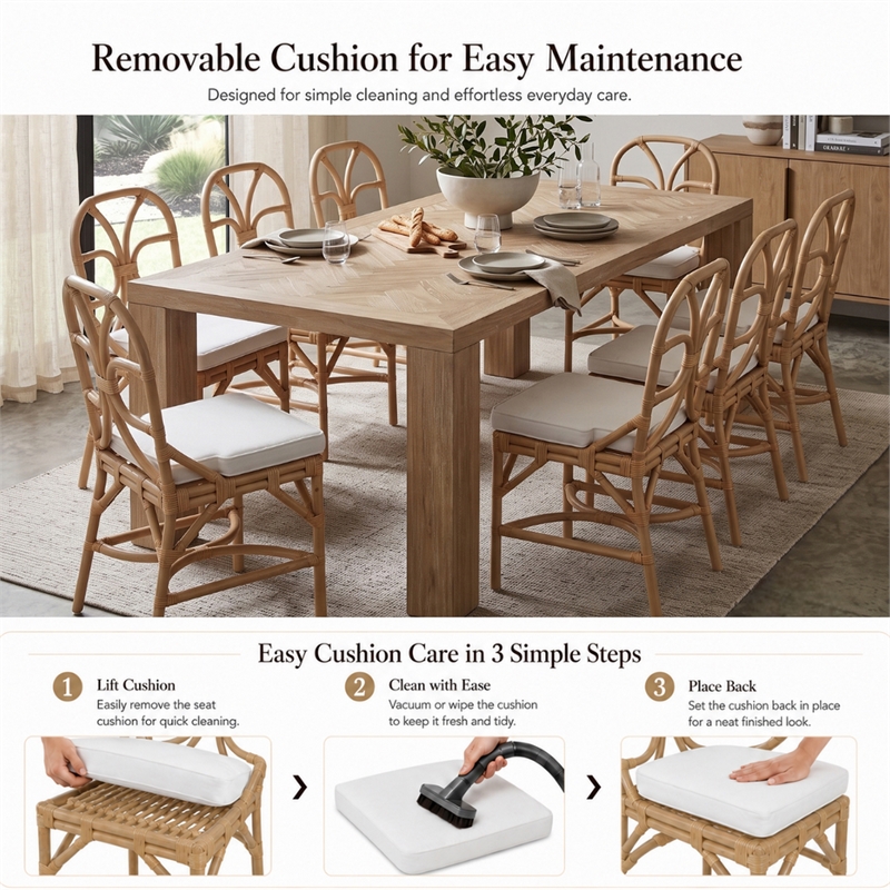 NPD Furniture - Eira Rattan Dining Side Chair - White - Natural Wheat Rattan