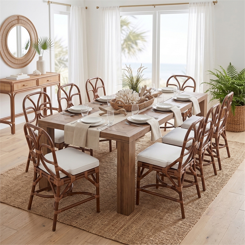 NPD Furniture - Eira Rattan Dining Side Chair - White - Cane Brown Rattan