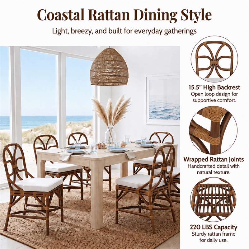 NPD Furniture - Eira Rattan Dining Side Chair - White - Cane Brown Rattan