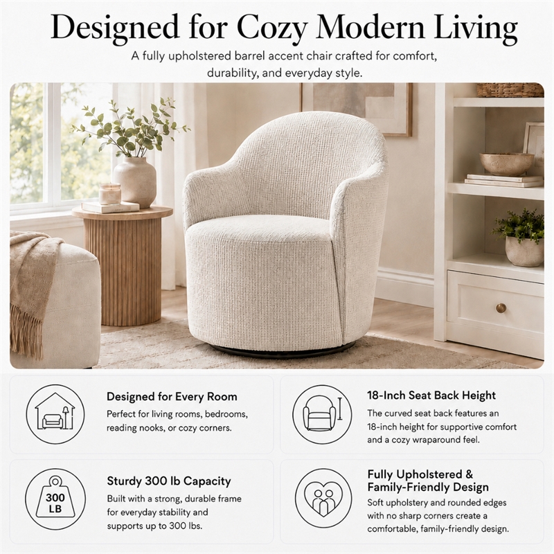 NPD Furniture - Zia Swivel Accent Chair - Mila Ivory - Engineered Wood