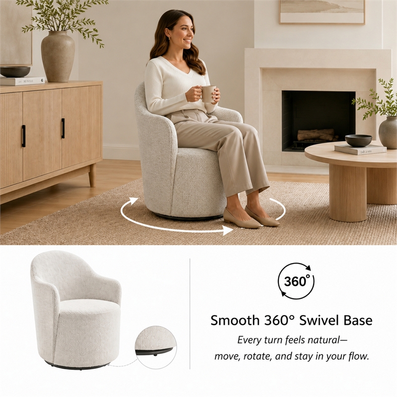 NPD Furniture - Zia Swivel Accent Chair - Mila Ivory - Engineered Wood