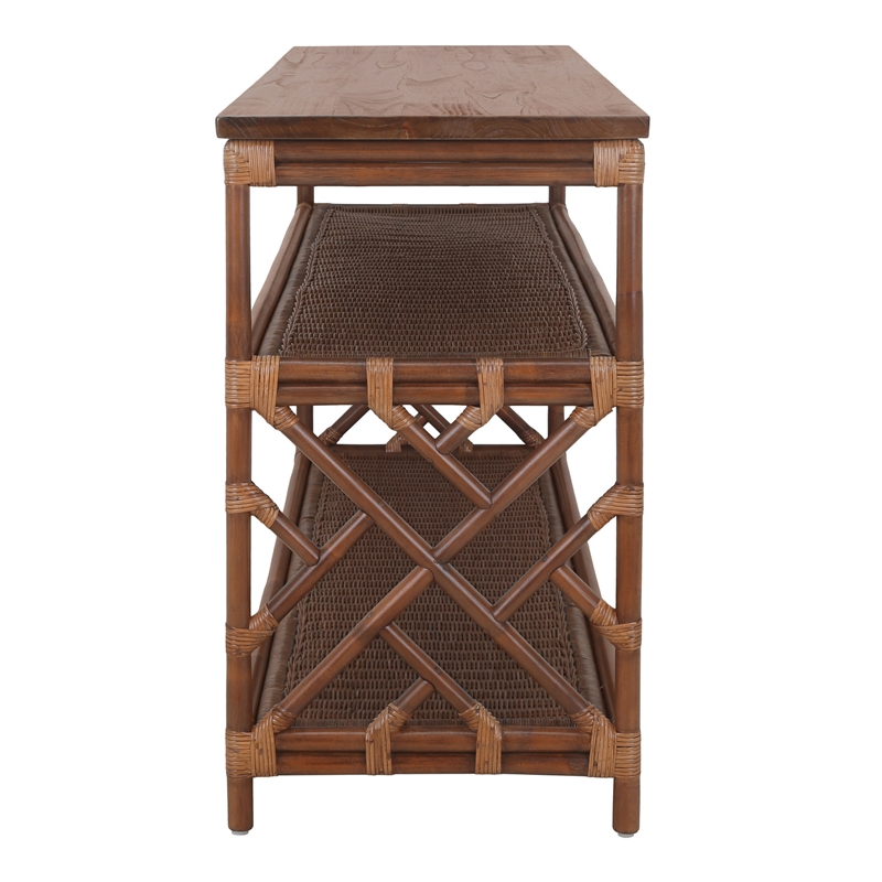 NPD Furniture - Sorea Console - Cane Brown Rattan Base - Wood Top