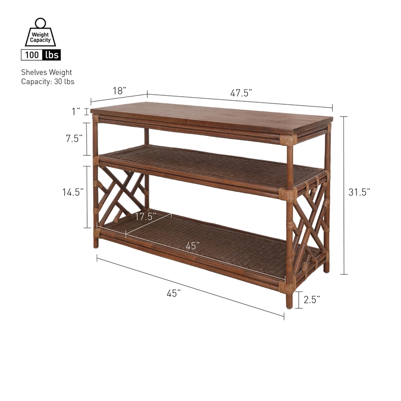 NPD Furniture - Sorea Console - Cane Brown Rattan Base - Wood Top