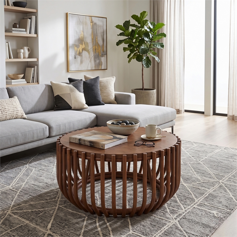 NPD Furniture - Bexa Coffee Table - Cane Brown Rattan Base - Wood Top