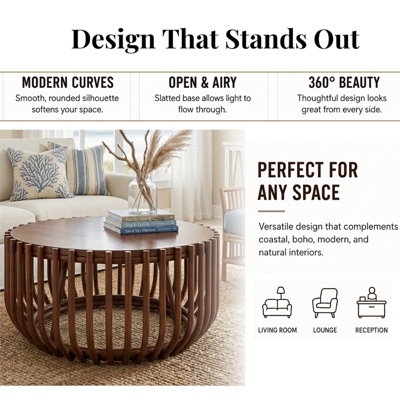 NPD Furniture - Bexa Coffee Table - Cane Brown Rattan Base - Wood Top
