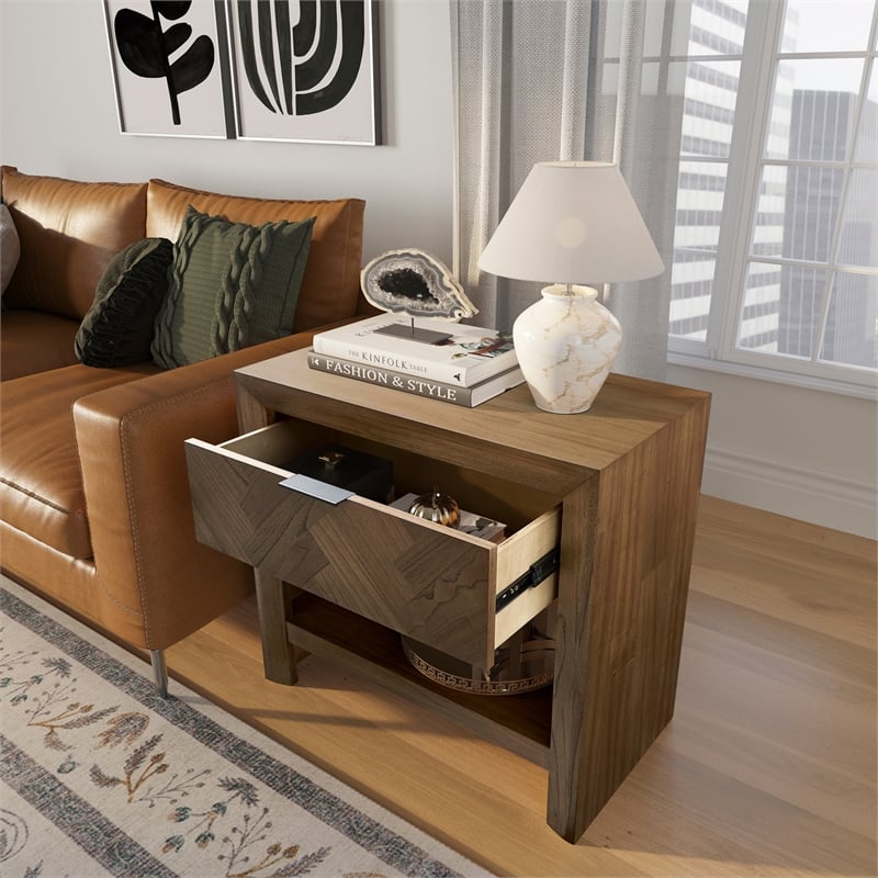 NPD Furniture - Kingston Herringbone Accent Table - Hazelnut Brown - 30