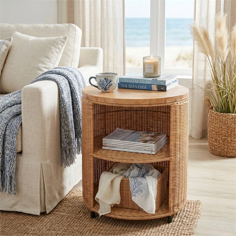 NPD Furniture - Zayn Accent Table - Honey Rattan Base - Wood Top