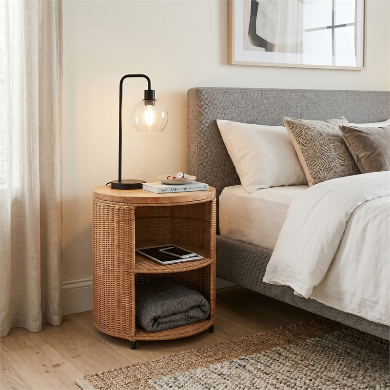 NPD Furniture - Zayn Accent Table - Honey Rattan Base - Wood Top
