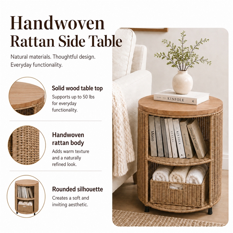 NPD Furniture - Zayn Accent Table - Honey Rattan Base - Wood Top