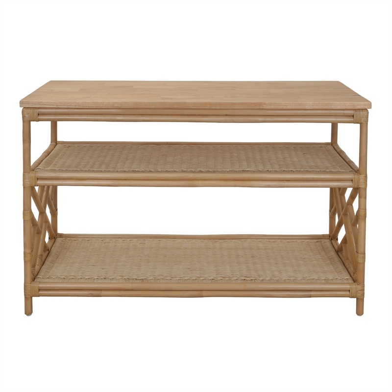 NPD Furniture - Sorea Console - Natural Wheat Rattan Base - Wood Top