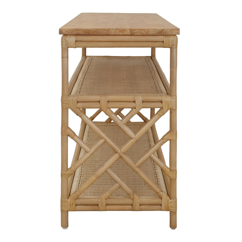 NPD Furniture - Sorea Console - Natural Wheat Rattan Base - Wood Top