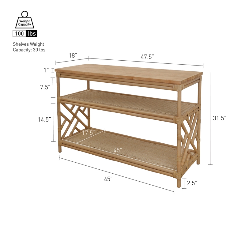 NPD Furniture - Sorea Console - Natural Wheat Rattan Base - Wood Top