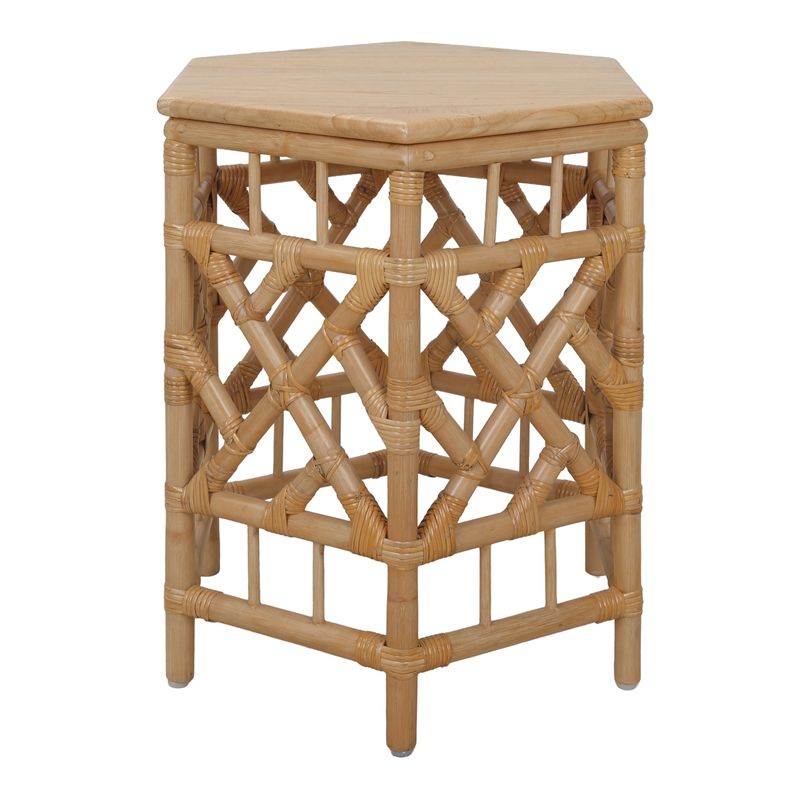 NPD Furniture - Kano Accent Table - Natural Wheat Rattan Base - Wood Top