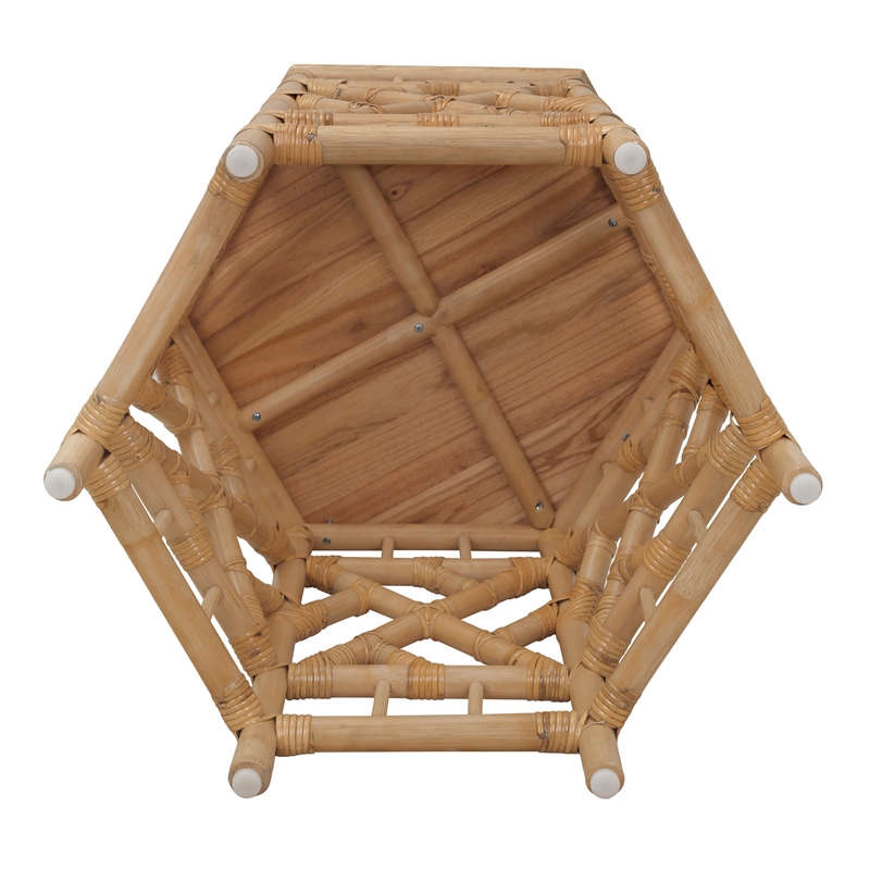NPD Furniture - Kano Accent Table - Natural Wheat Rattan Base - Wood Top