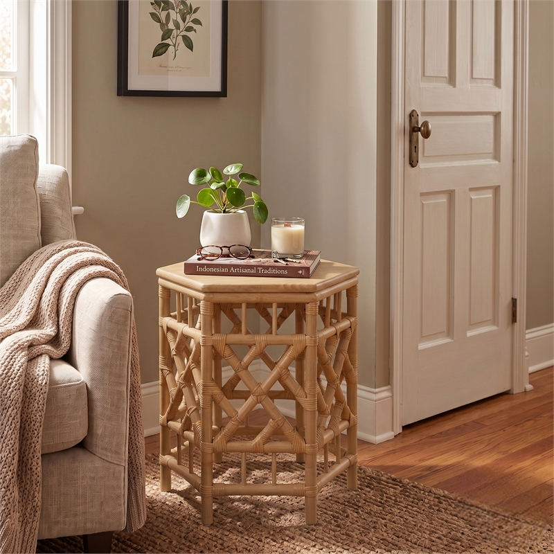 NPD Furniture - Kano Accent Table - Natural Wheat Rattan Base - Wood Top