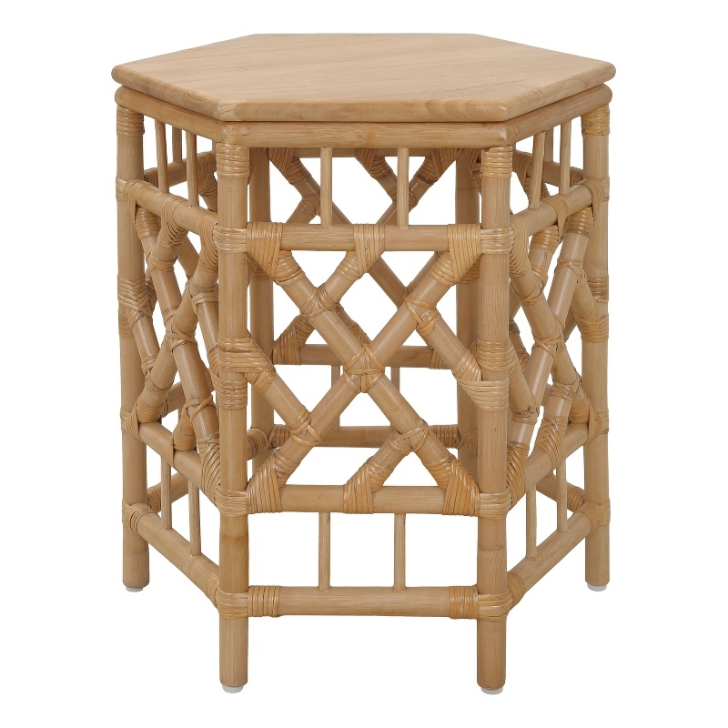 NPD Furniture - Kano Accent Table - Natural Wheat Rattan Base - Wood Top
