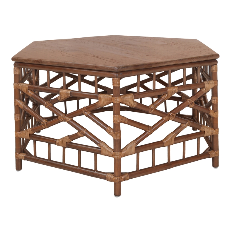 NPD Furniture - Kano Coffee Table - Cane Brown Rattan Base - Wood Top