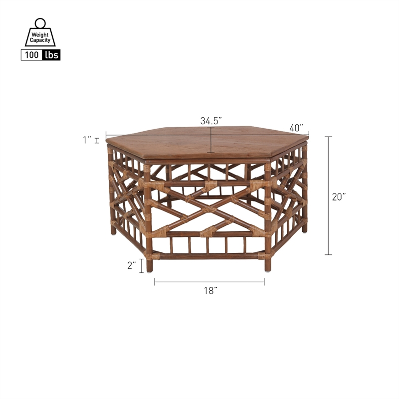 NPD Furniture - Kano Coffee Table - Cane Brown Rattan Base - Wood Top