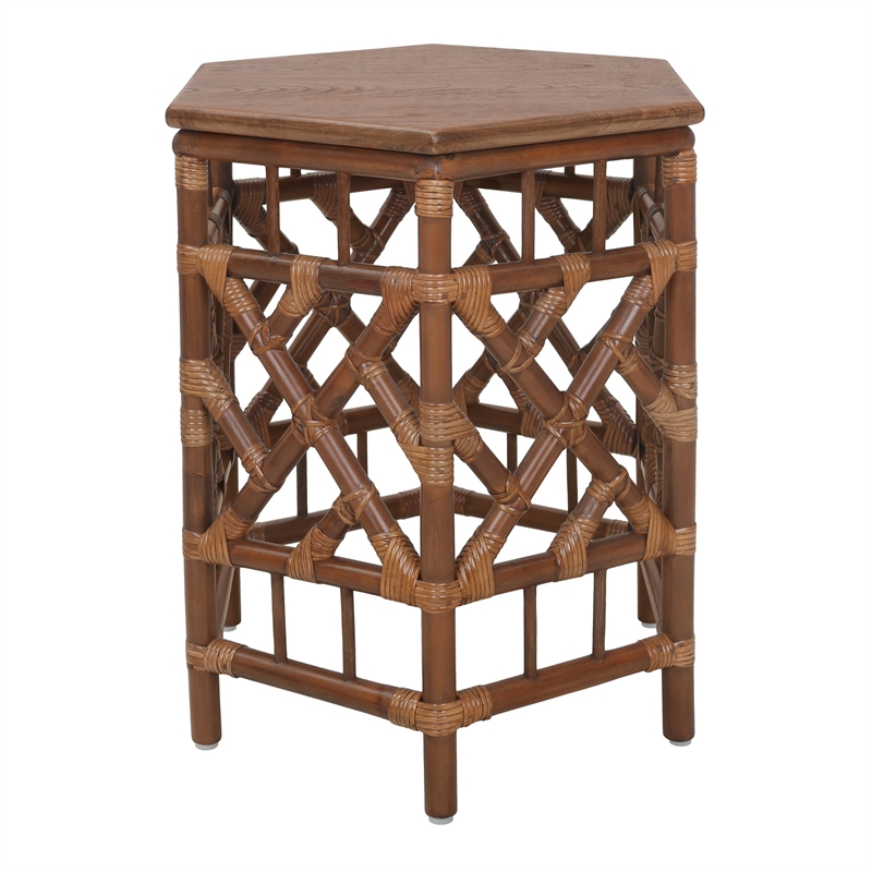 NPD Furniture - Kano Accent Table - Cane Brown Rattan Base - Wood Top